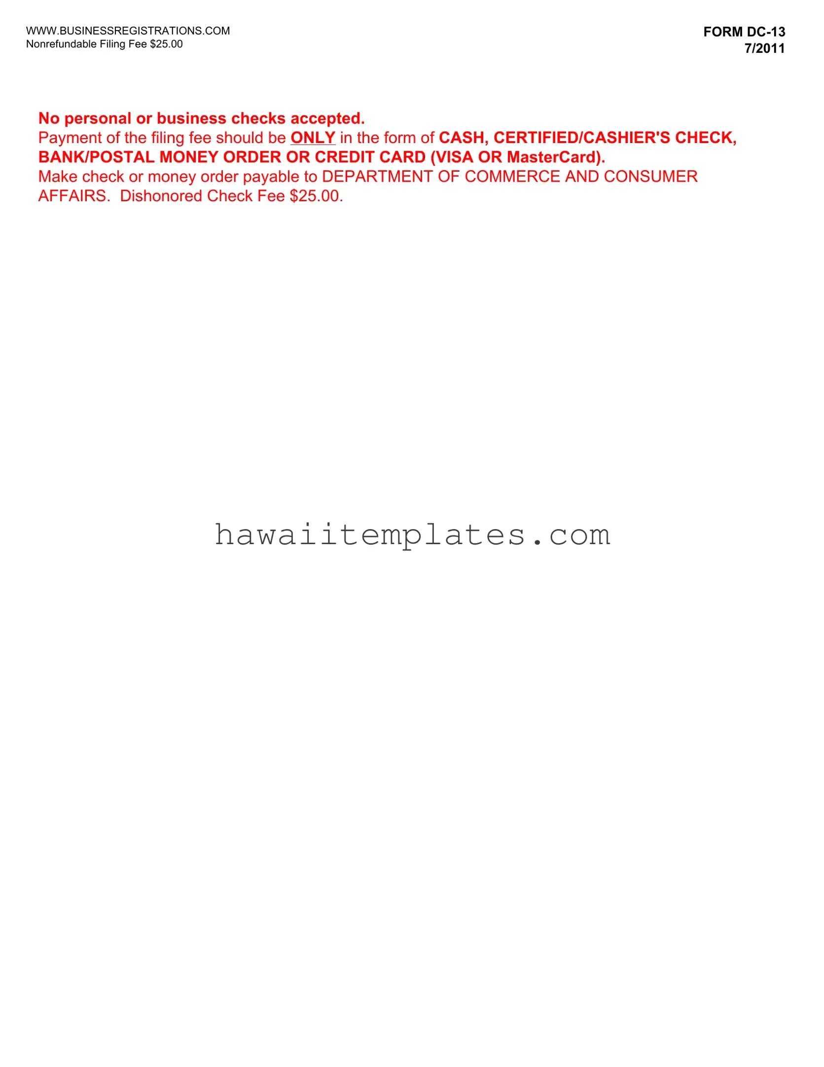 Fill in a Valid Dc 13 Hawaii Template