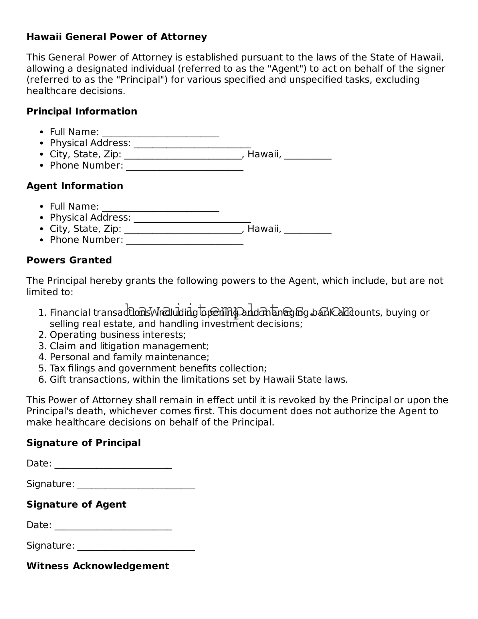 Attorney-Verified General Power of Attorney Form for Hawaii State