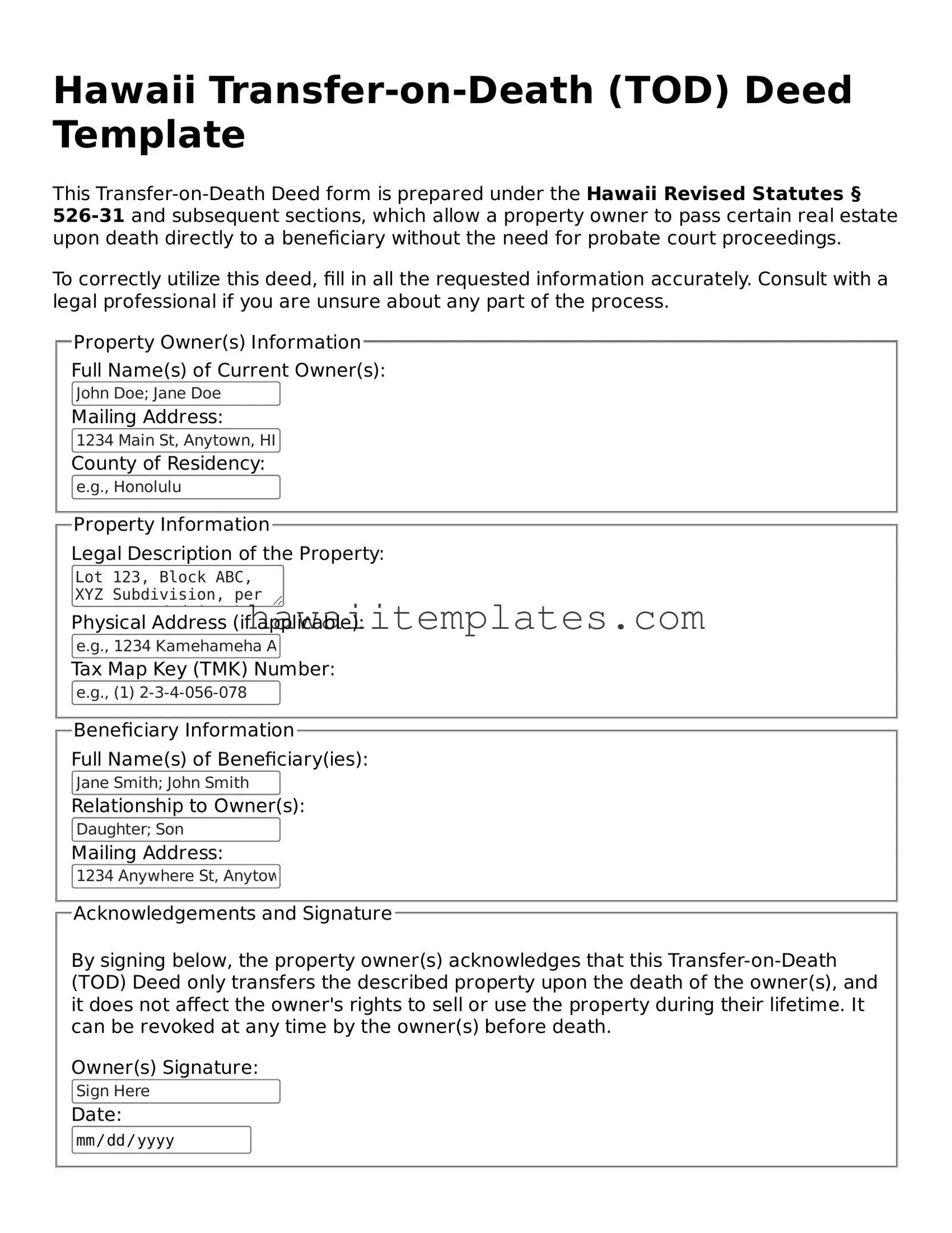 Attorney-Verified Transfer-on-Death Deed Form for Hawaii State