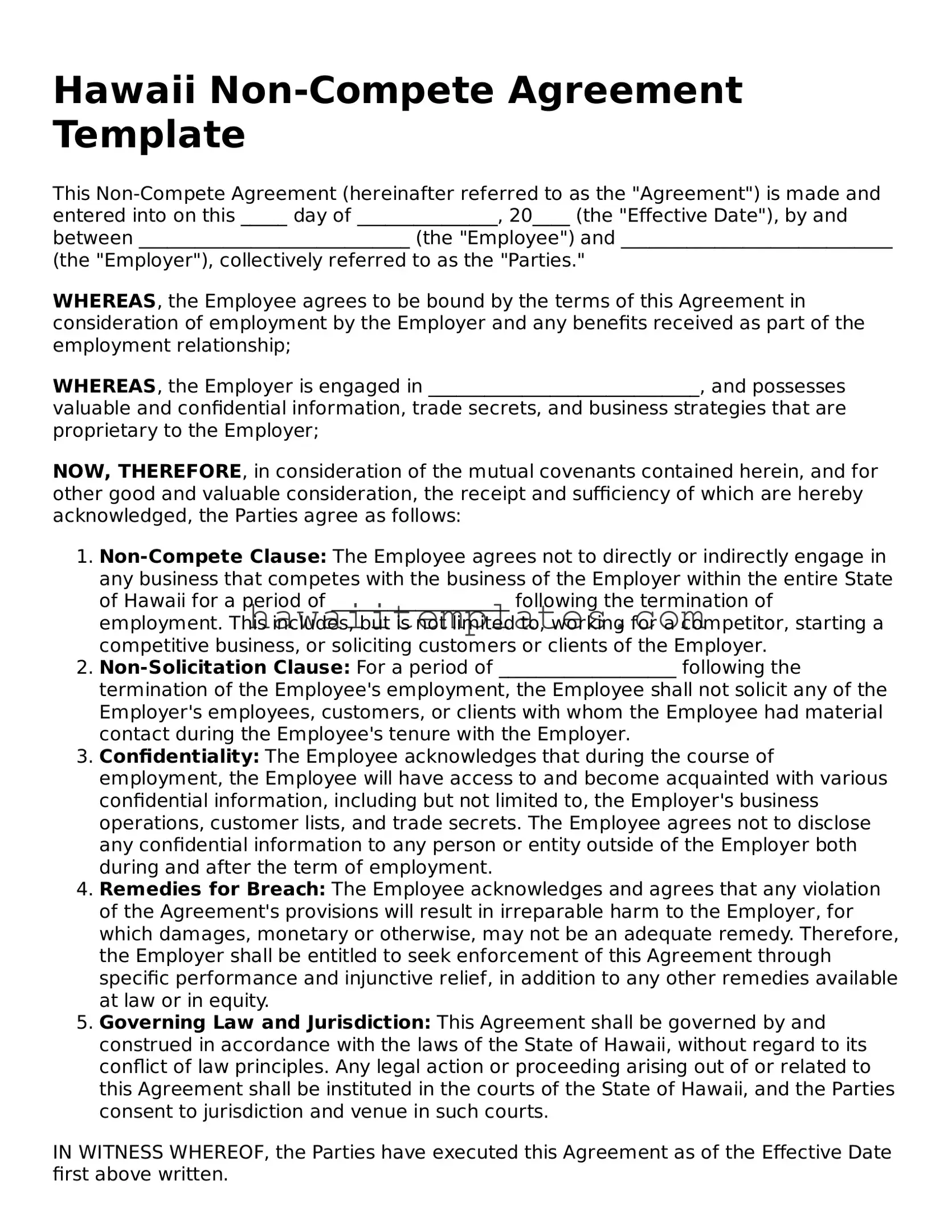 Attorney-Verified Non-compete Agreement Form for Hawaii State