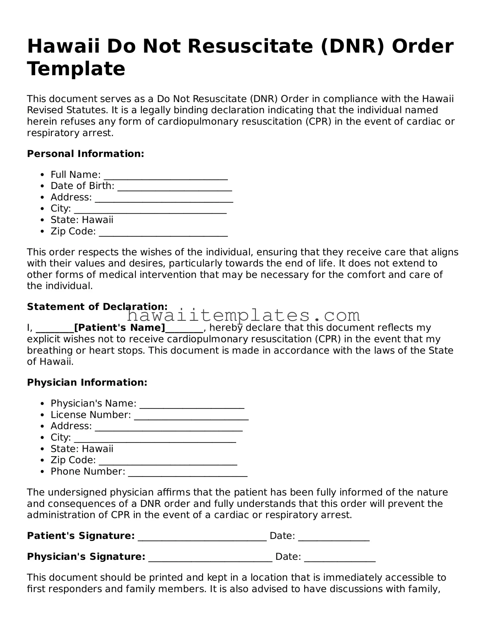 Attorney-Verified Do Not Resuscitate Order Form for Hawaii State