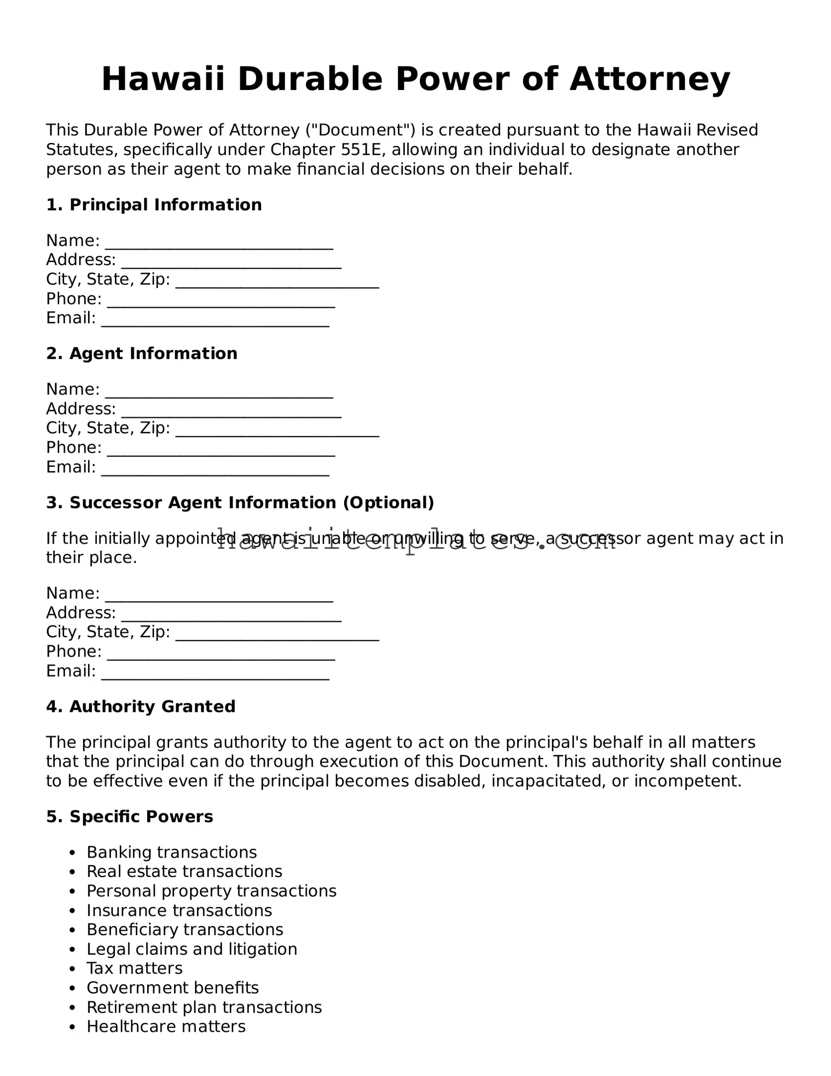 Attorney-Verified Durable Power of Attorney Form for Hawaii State