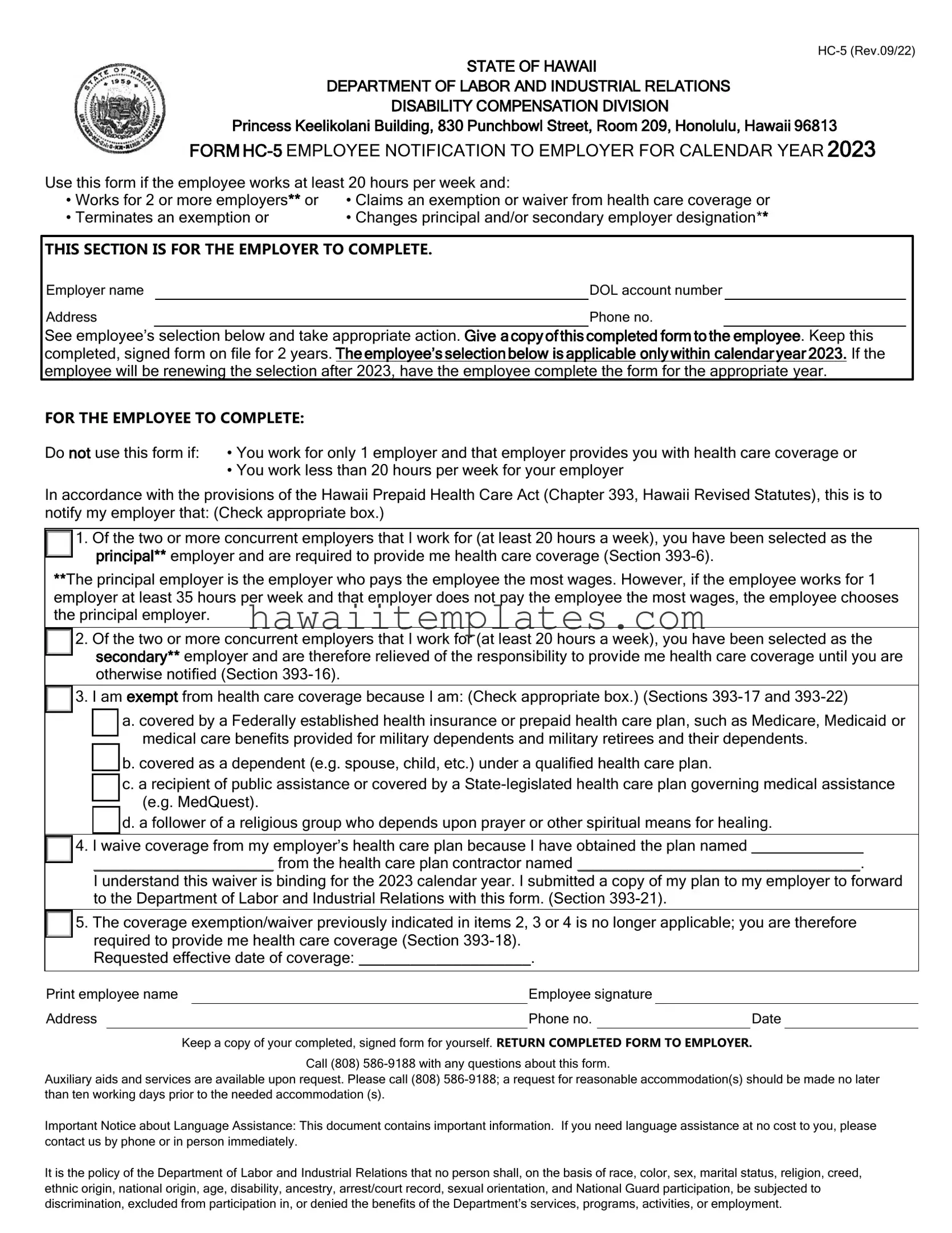 Fill in a Valid Hawaii Hc 5 Template