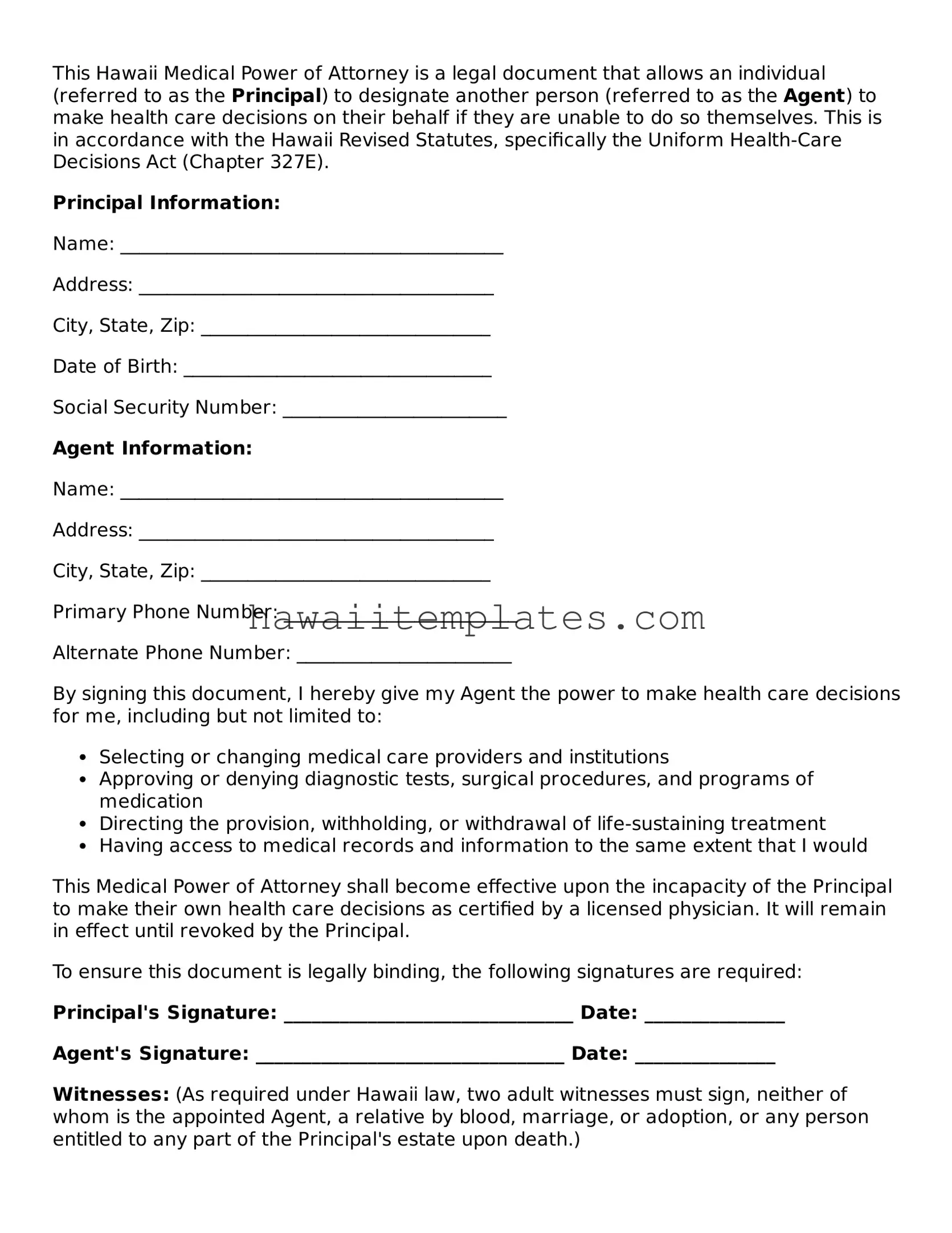 Attorney-Verified Medical Power of Attorney Form for Hawaii State