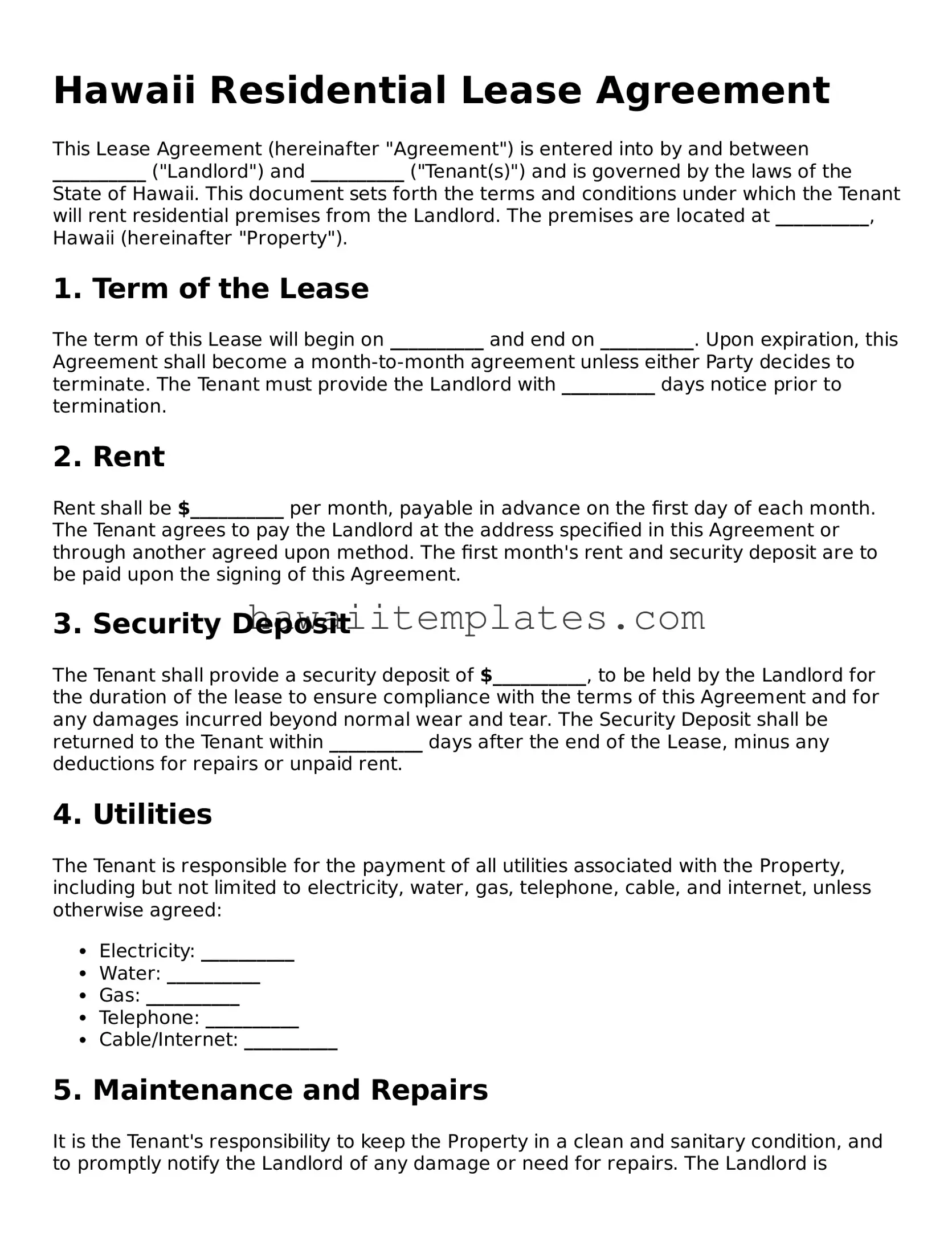 Attorney-Verified Residential Lease Agreement Form for Hawaii State
