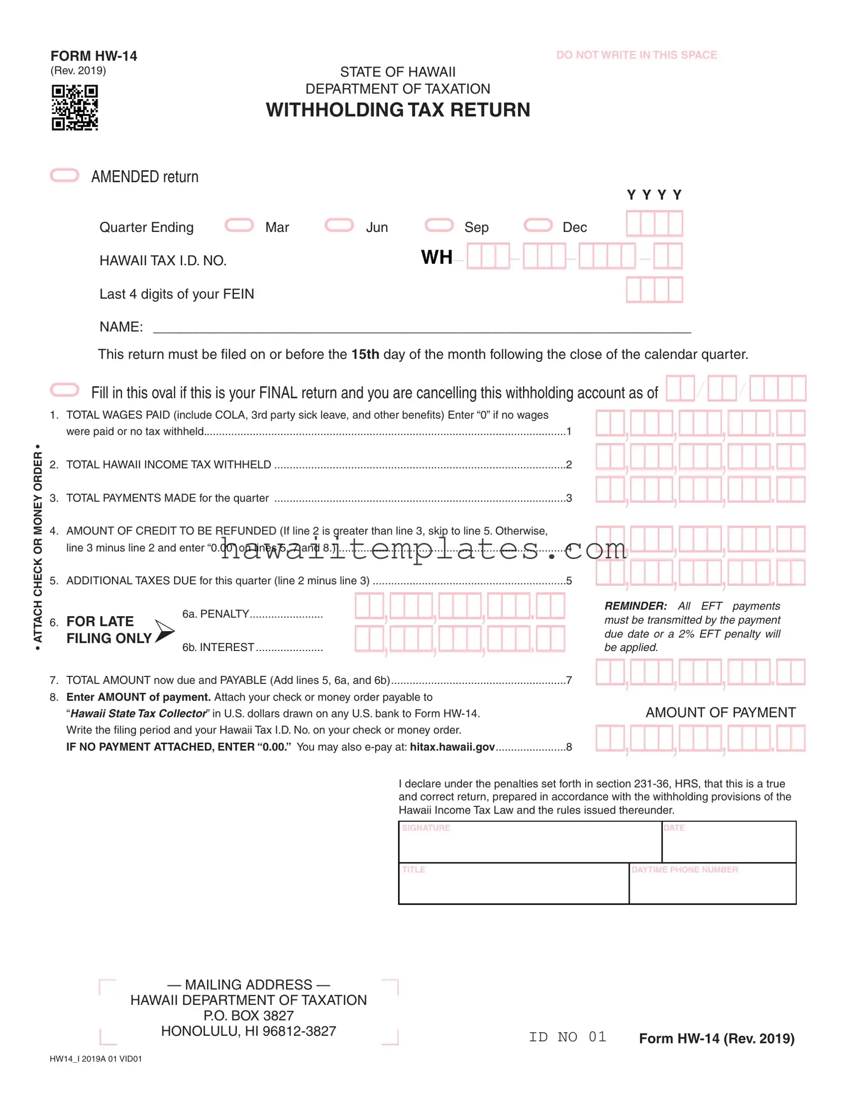Fill in a Valid Hawaii Hw 14 Template