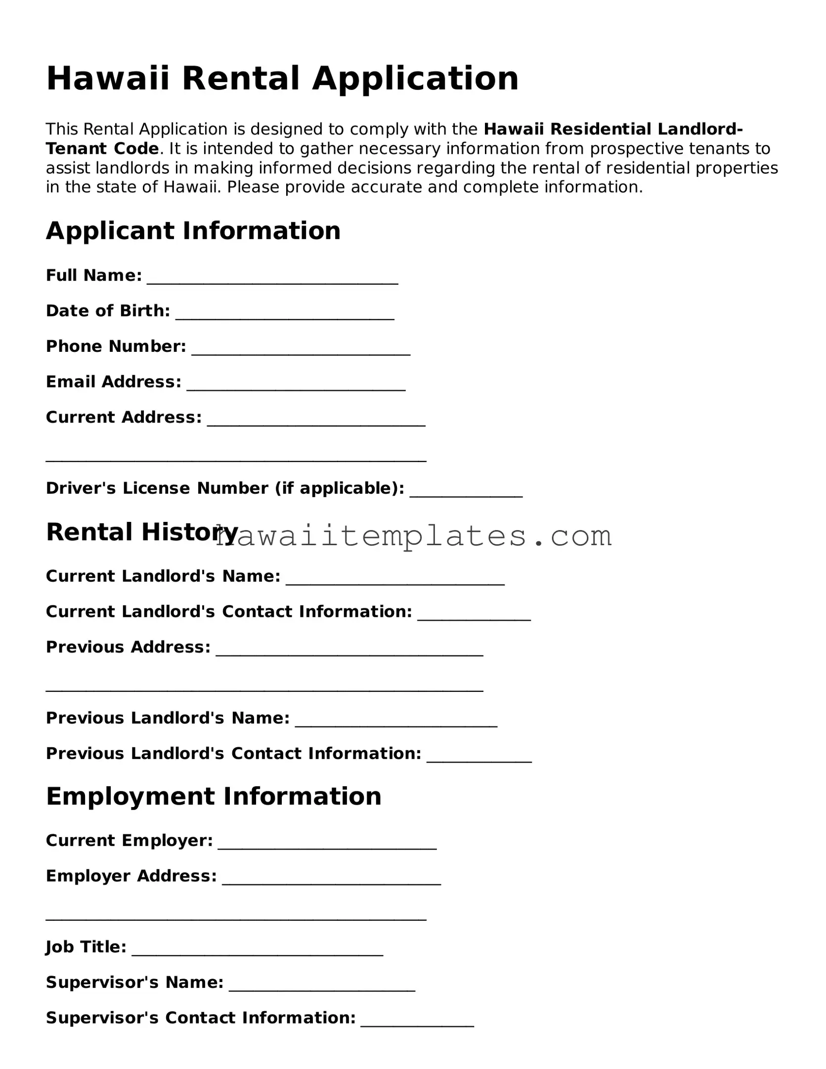 Attorney-Verified Rental Application Form for Hawaii State