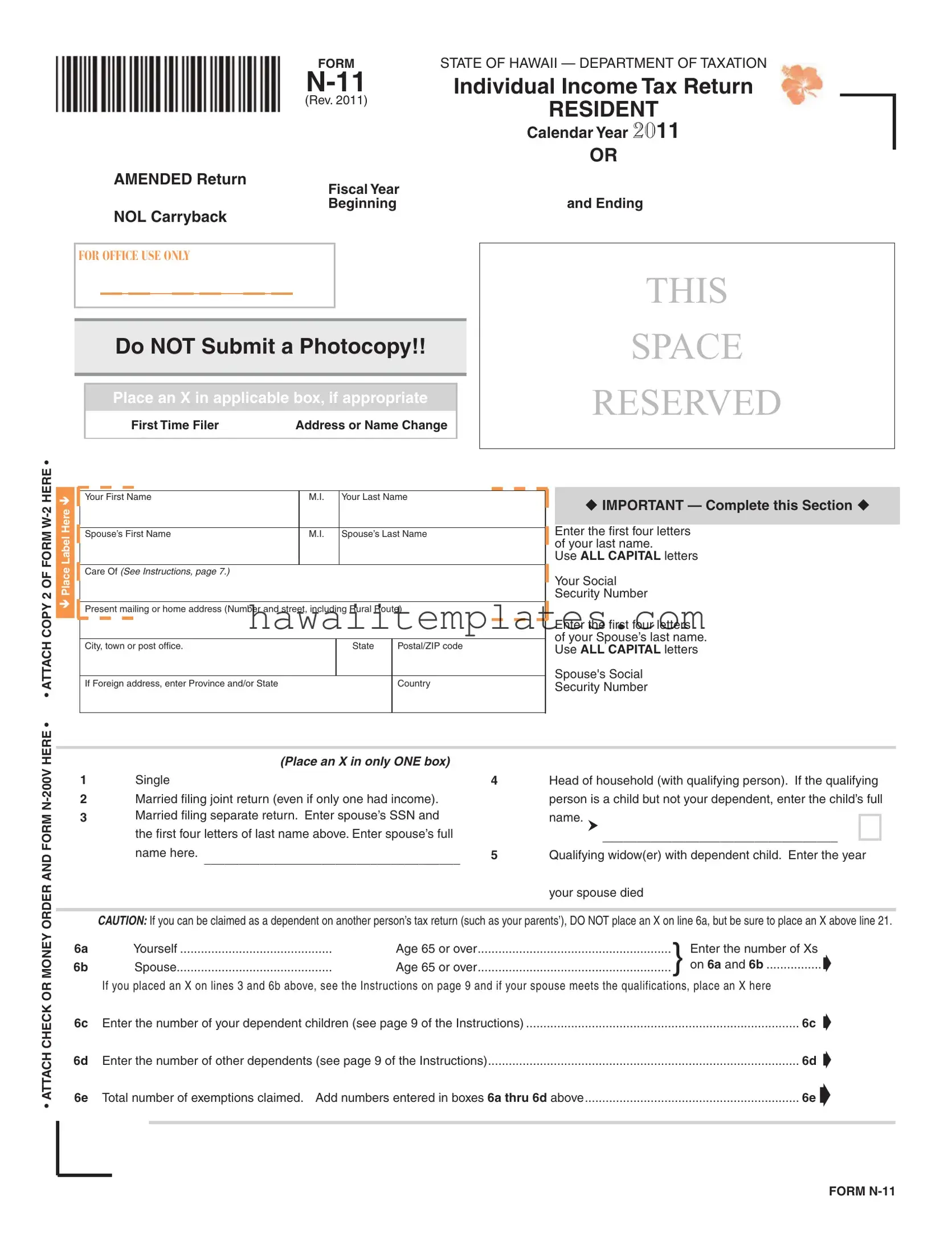 Fill in a Valid Hawaii N 11 Template