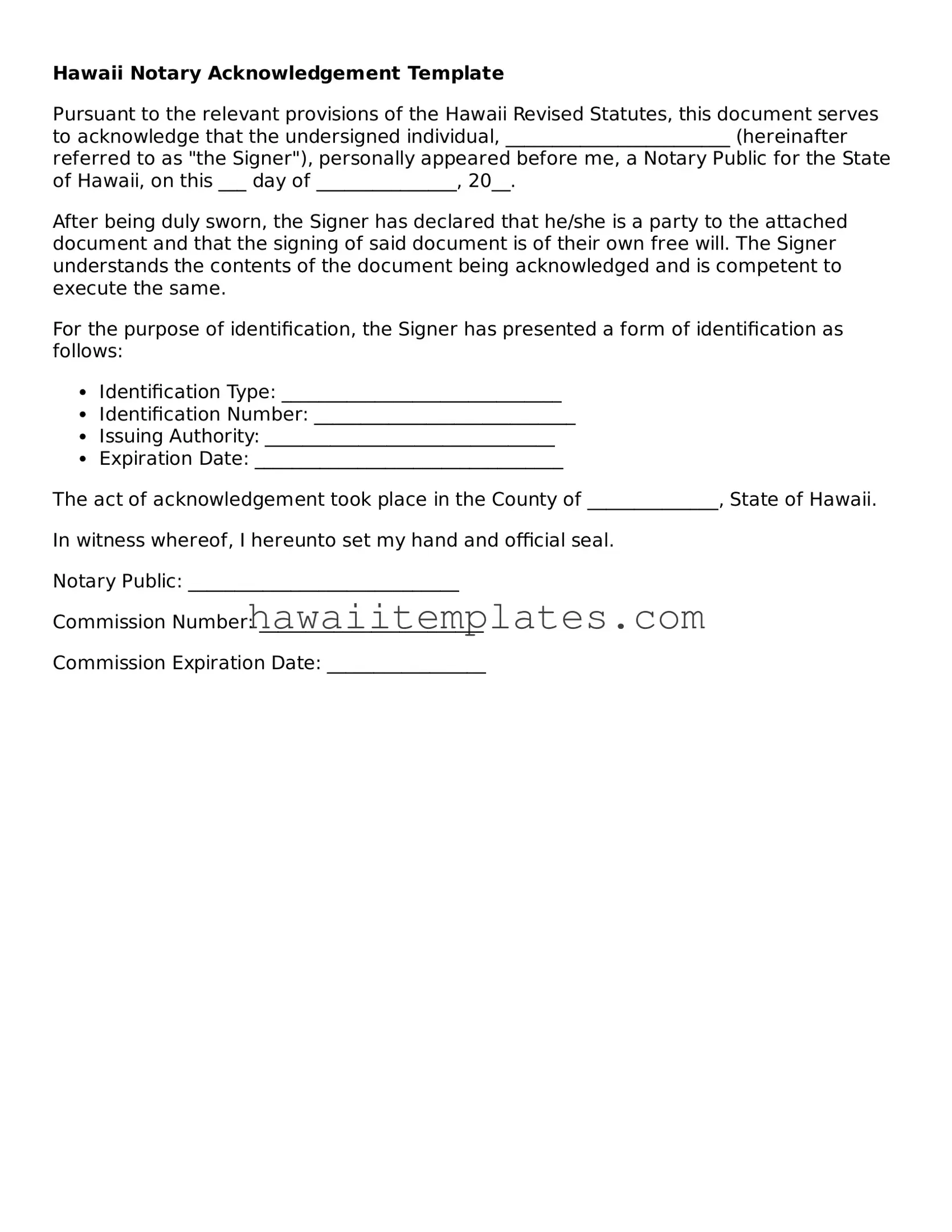 Attorney-Verified Notary Acknowledgement Form for Hawaii State