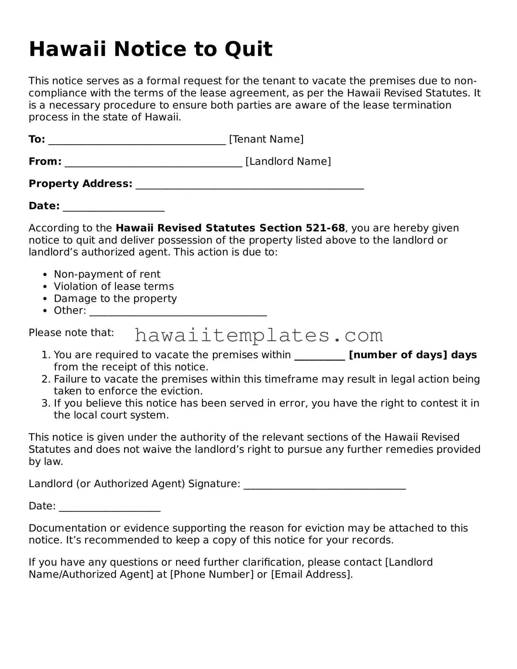 Attorney-Verified Notice to Quit Form for Hawaii State