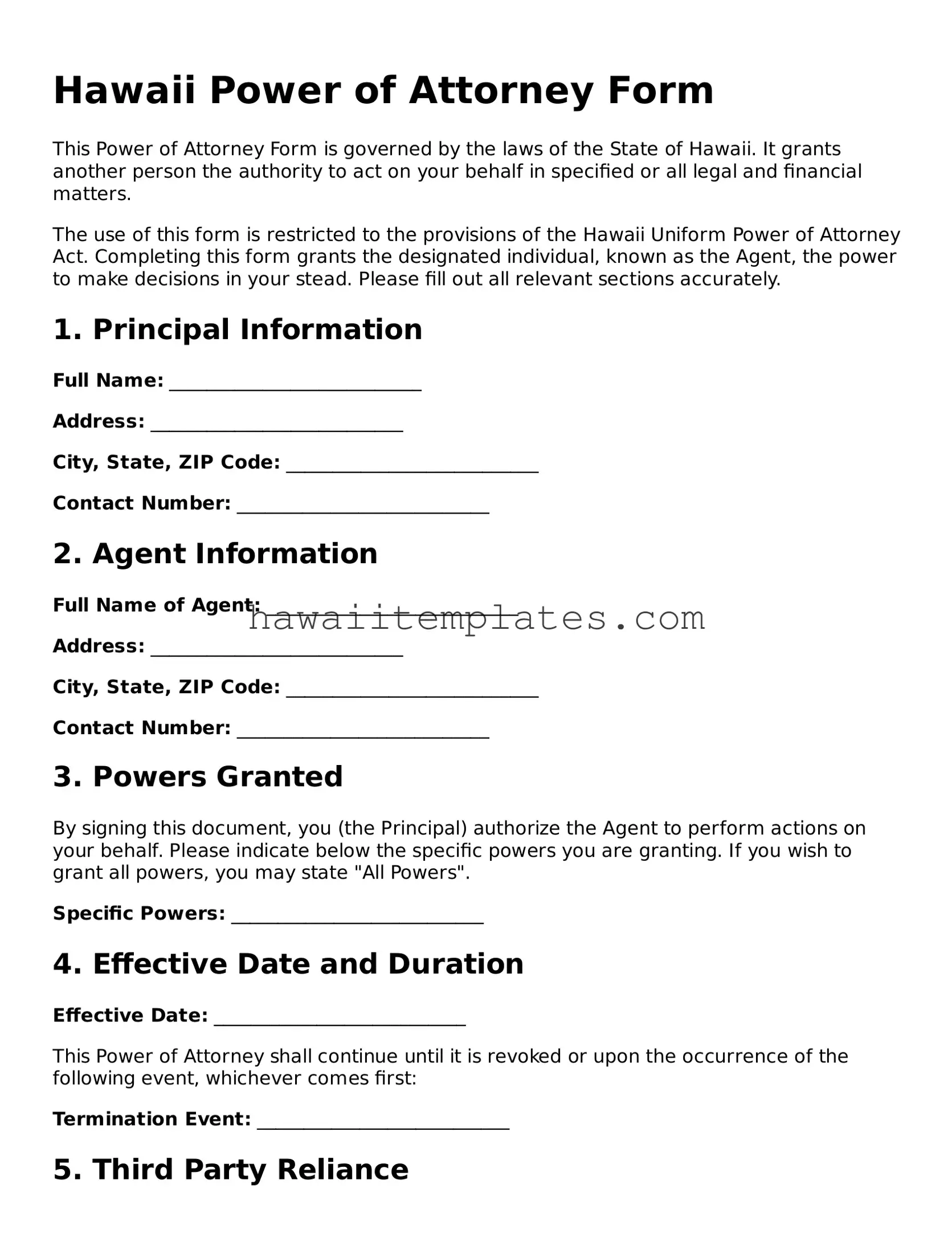 Attorney-Verified Power of Attorney Form for Hawaii State