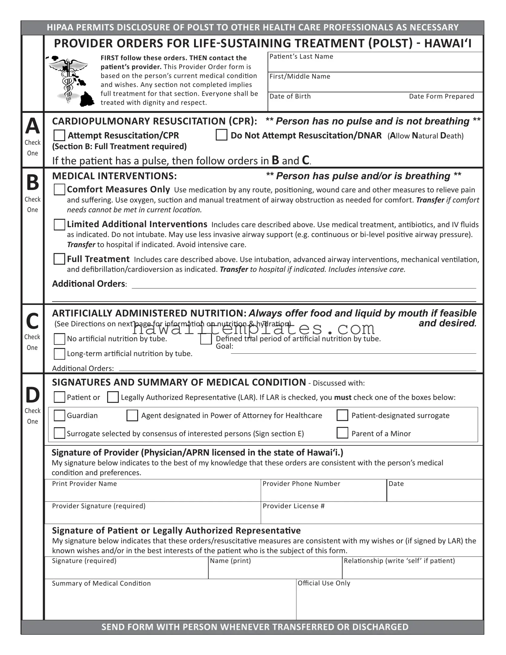 Fill in a Valid Hawaii Polst Template
