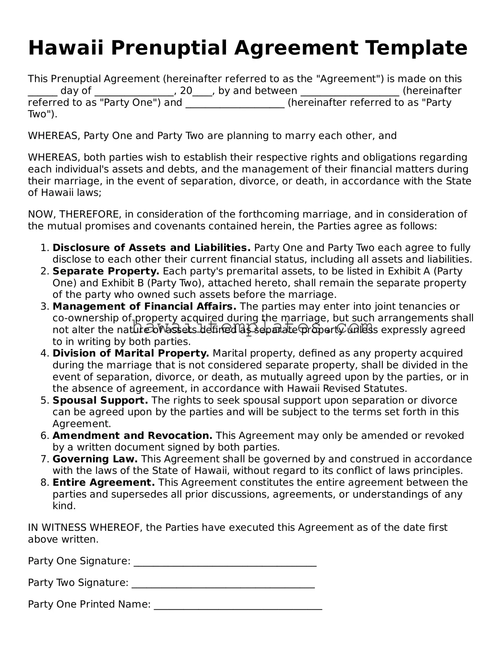 Attorney-Verified Prenuptial Agreement Form for Hawaii State