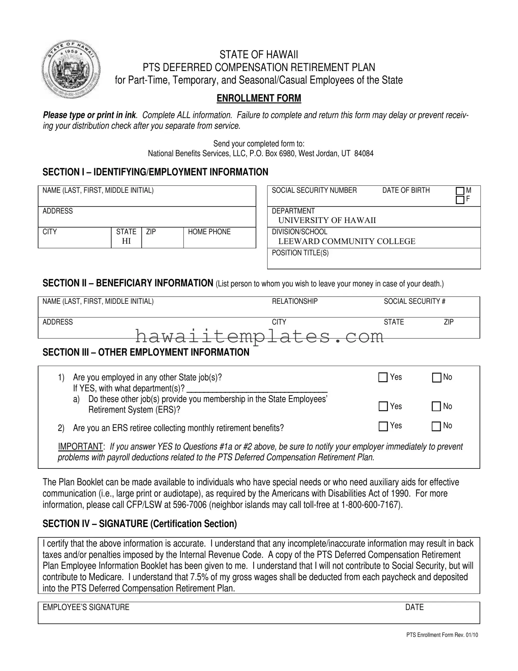 Fill in a Valid Hawaii Pts Enrollment Template