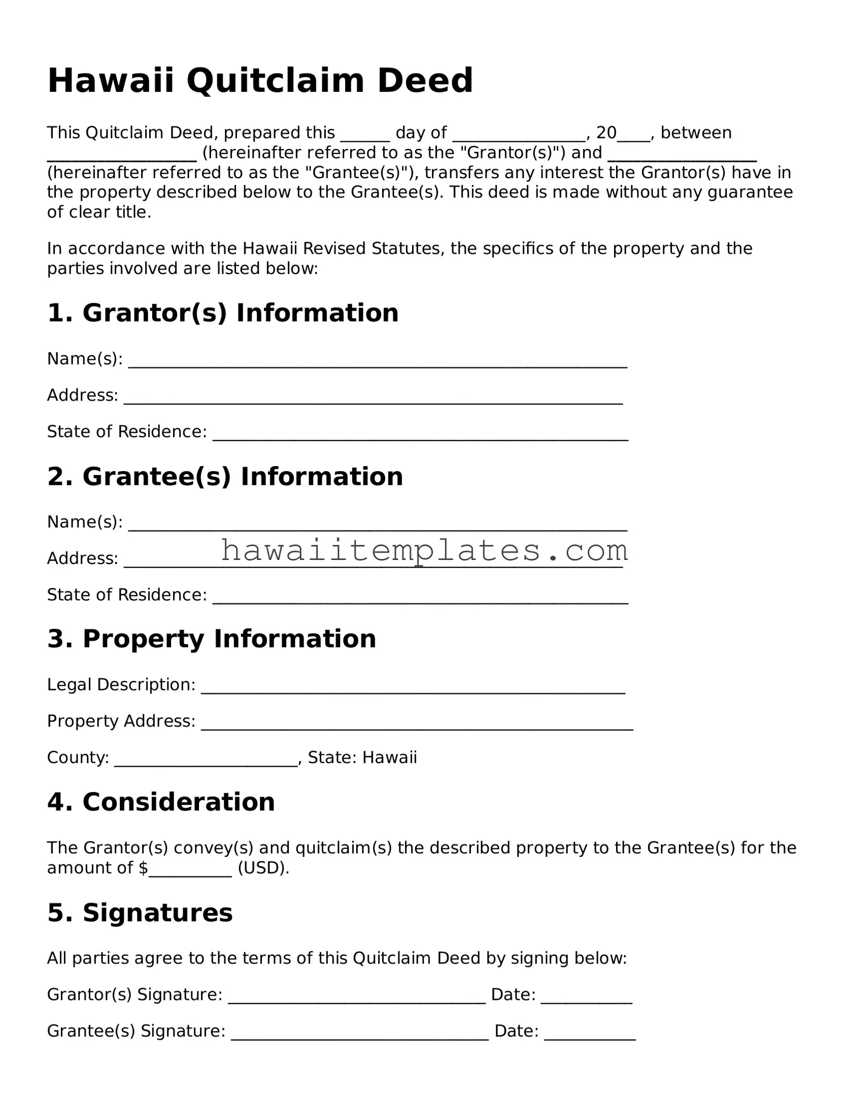 Attorney-Verified Quitclaim Deed Form for Hawaii State