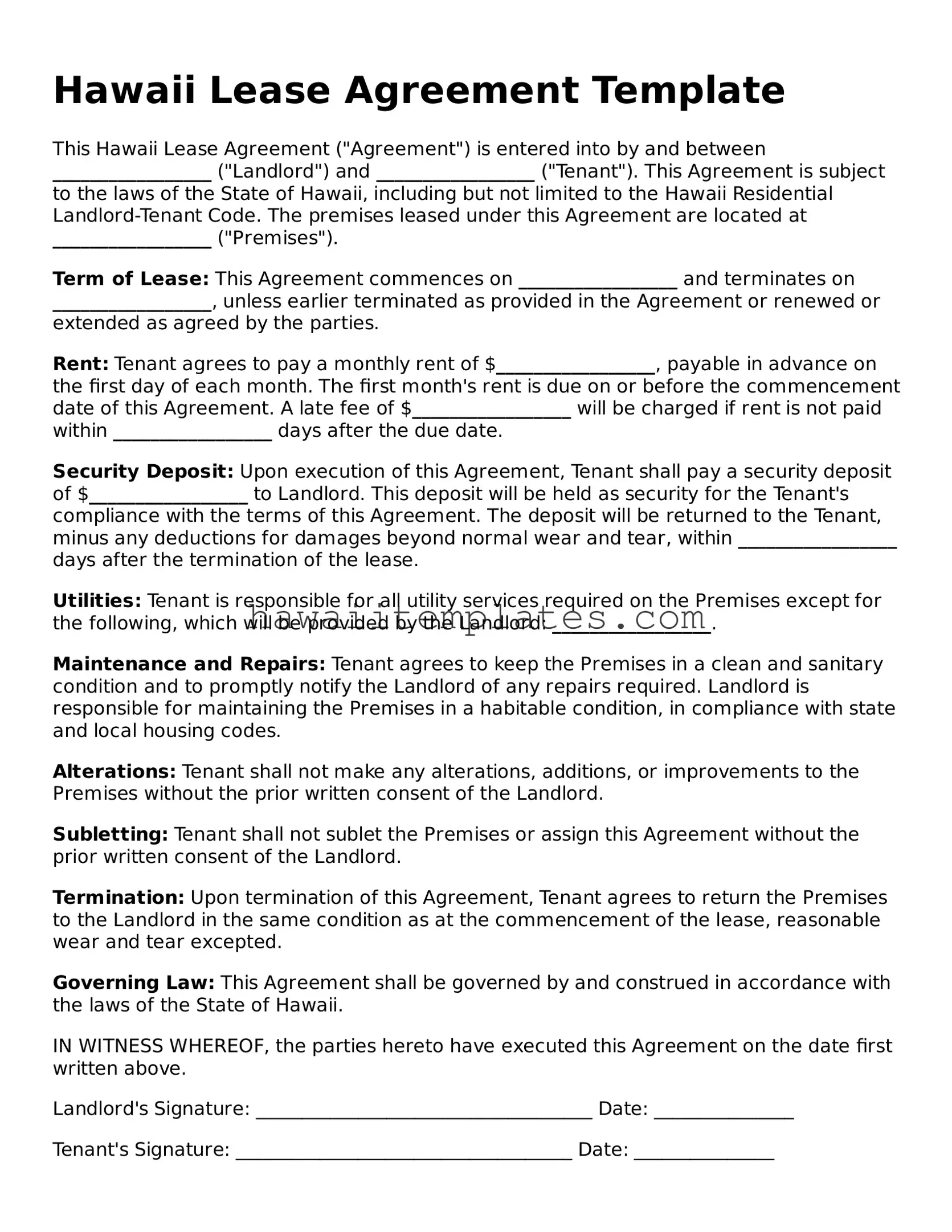 Attorney-Verified Lease Agreement Form for Hawaii State