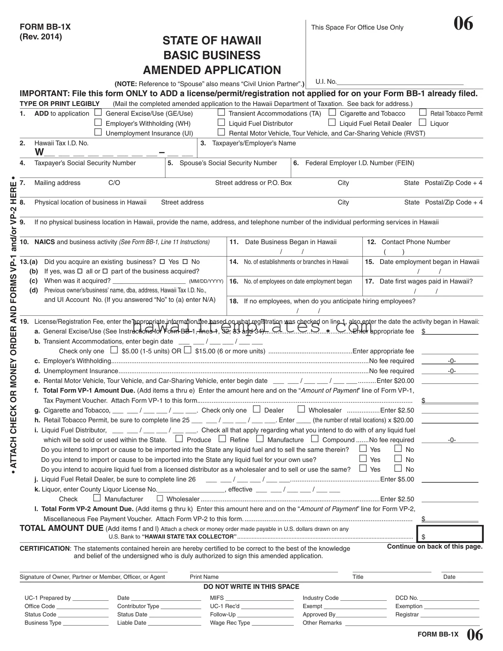 Fill in a Valid Hawaii Tax Bb1X Template
