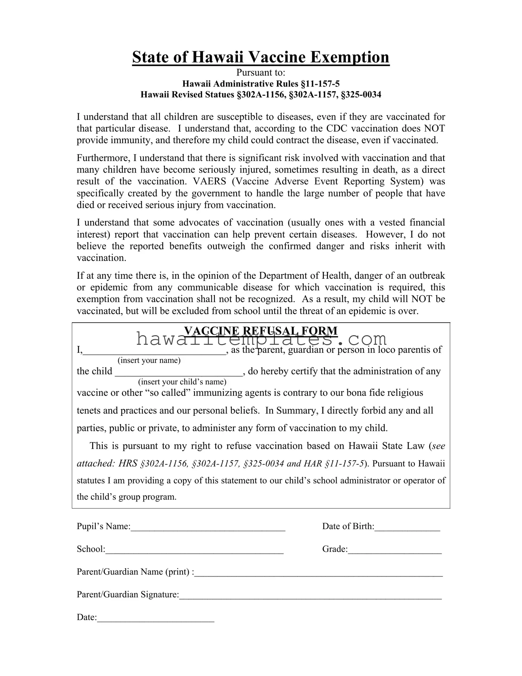 Fill in a Valid Hawaii Vaccine Exemption Template
