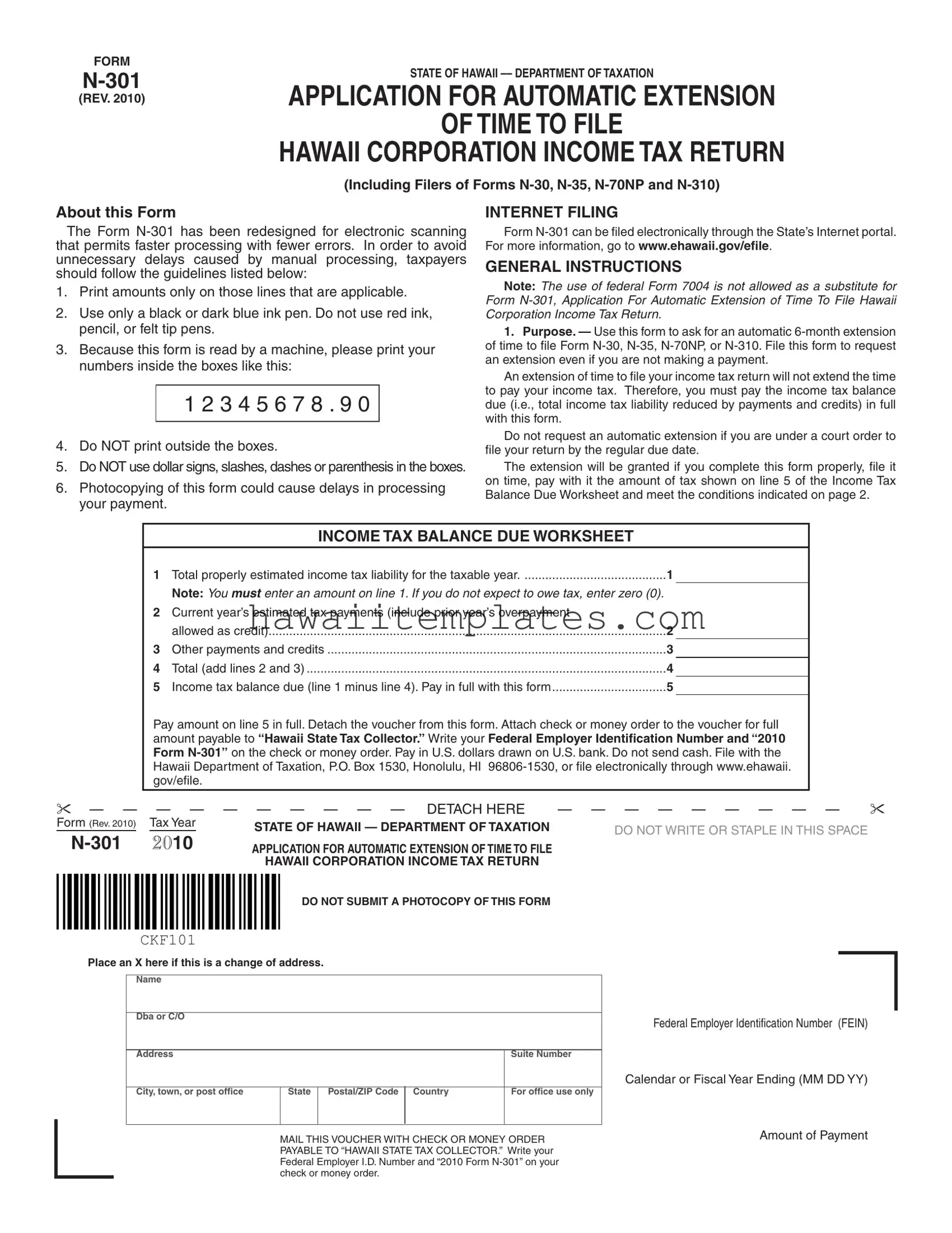 Fill in a Valid N 301 Hawaii Template