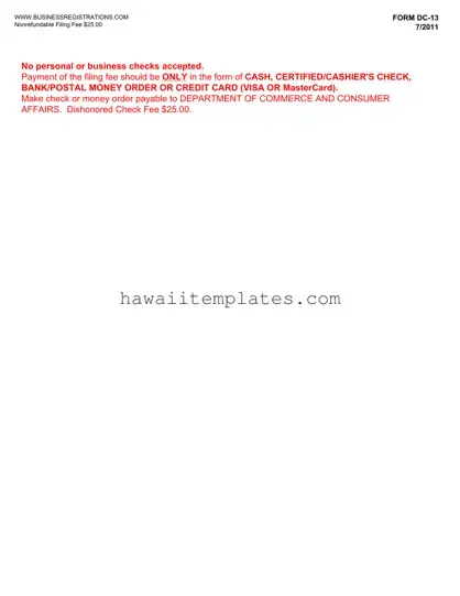 Fill in a Valid Dc 13 Hawaii Template