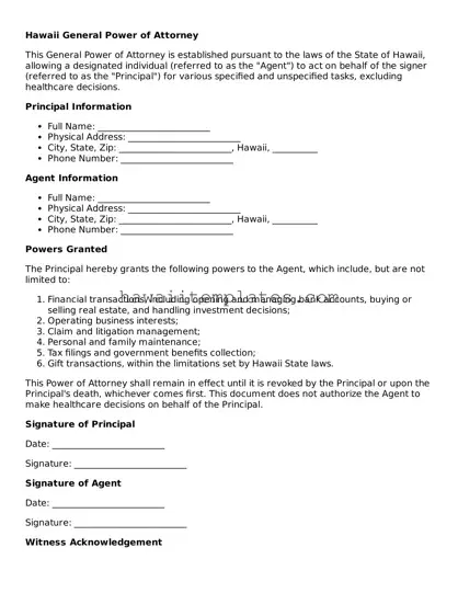 Attorney-Verified General Power of Attorney Form for Hawaii State