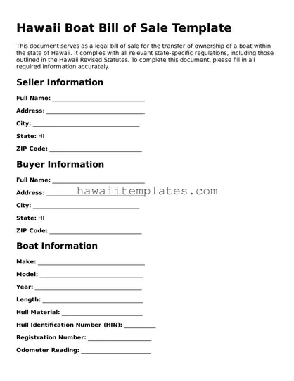 Attorney-Verified Boat Bill of Sale Form for Hawaii State