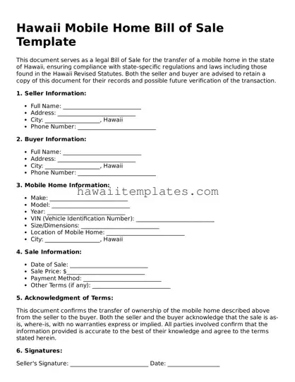 Attorney-Verified Mobile Home Bill of Sale Form for Hawaii State