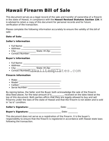 Attorney-Verified Firearm Bill of Sale Form for Hawaii State
