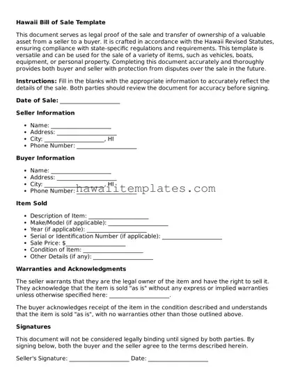 Attorney-Verified Bill of Sale Form for Hawaii State