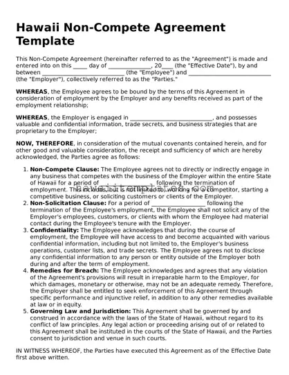 Attorney-Verified Non-compete Agreement Form for Hawaii State