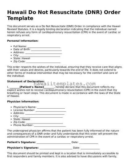 Attorney-Verified Do Not Resuscitate Order Form for Hawaii State