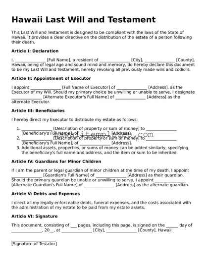 Attorney-Verified Last Will and Testament Form for Hawaii State