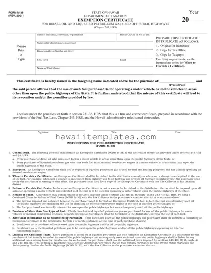 Fill in a Valid Hawaii M 38 Template