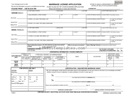 Fill in a Valid Hawaii Marriage Licens Application Template