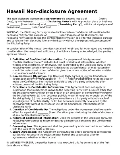 Attorney-Verified Non-disclosure Agreement Form for Hawaii State