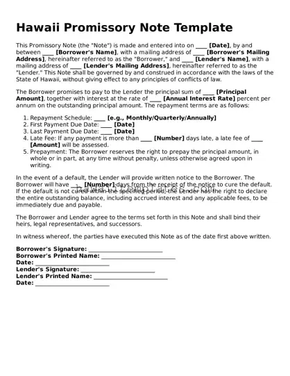 Attorney-Verified Promissory Note Form for Hawaii State