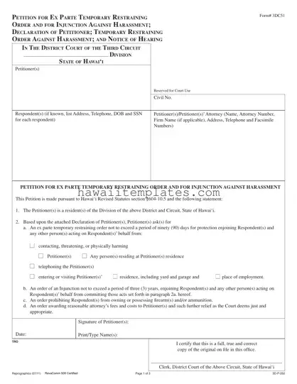 Fill in a Valid Hawaii Restraining Order Template