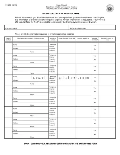 Fill in a Valid Hawaii Uc 253 Template