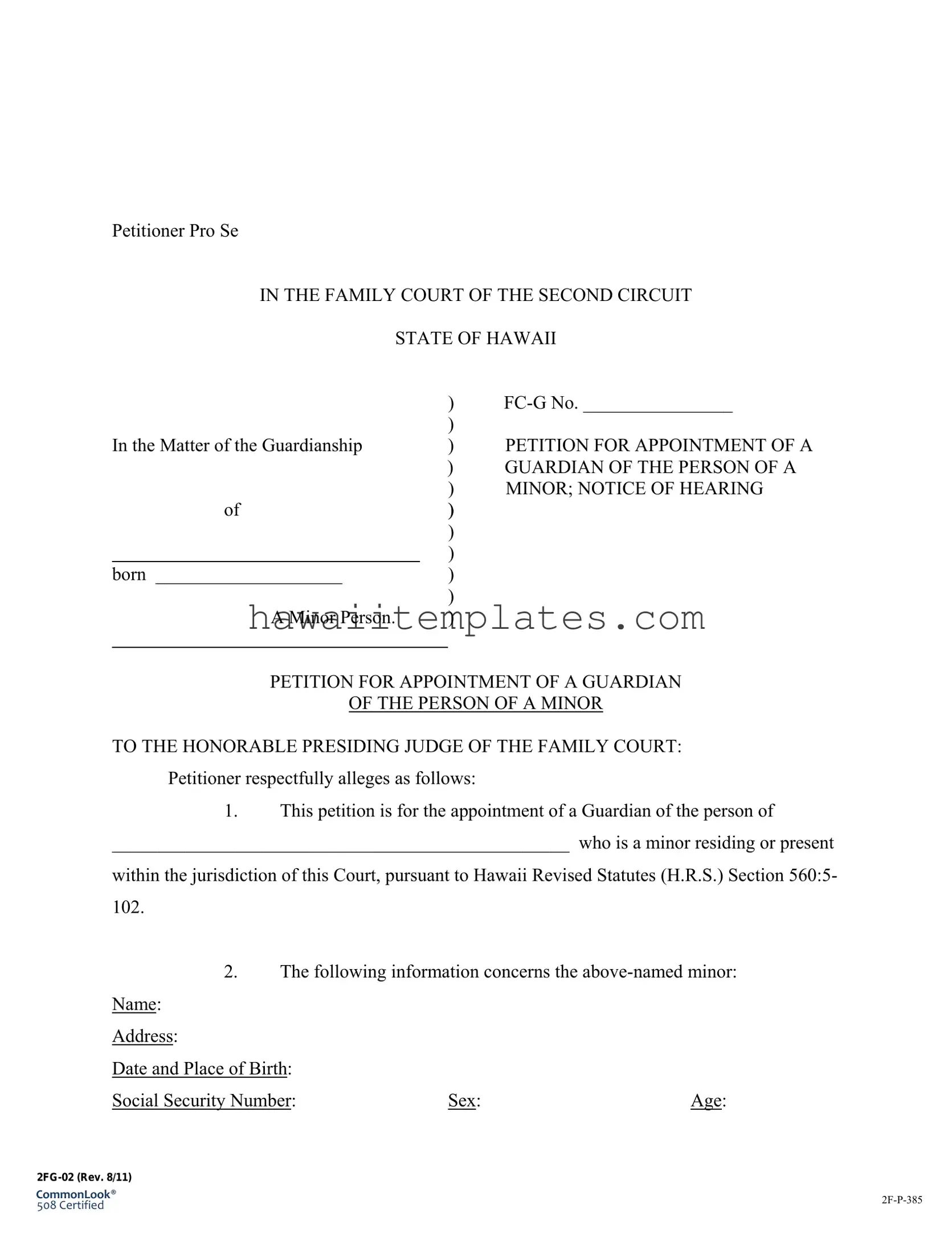 Fill in a Valid State Hawaii Guardianship Template