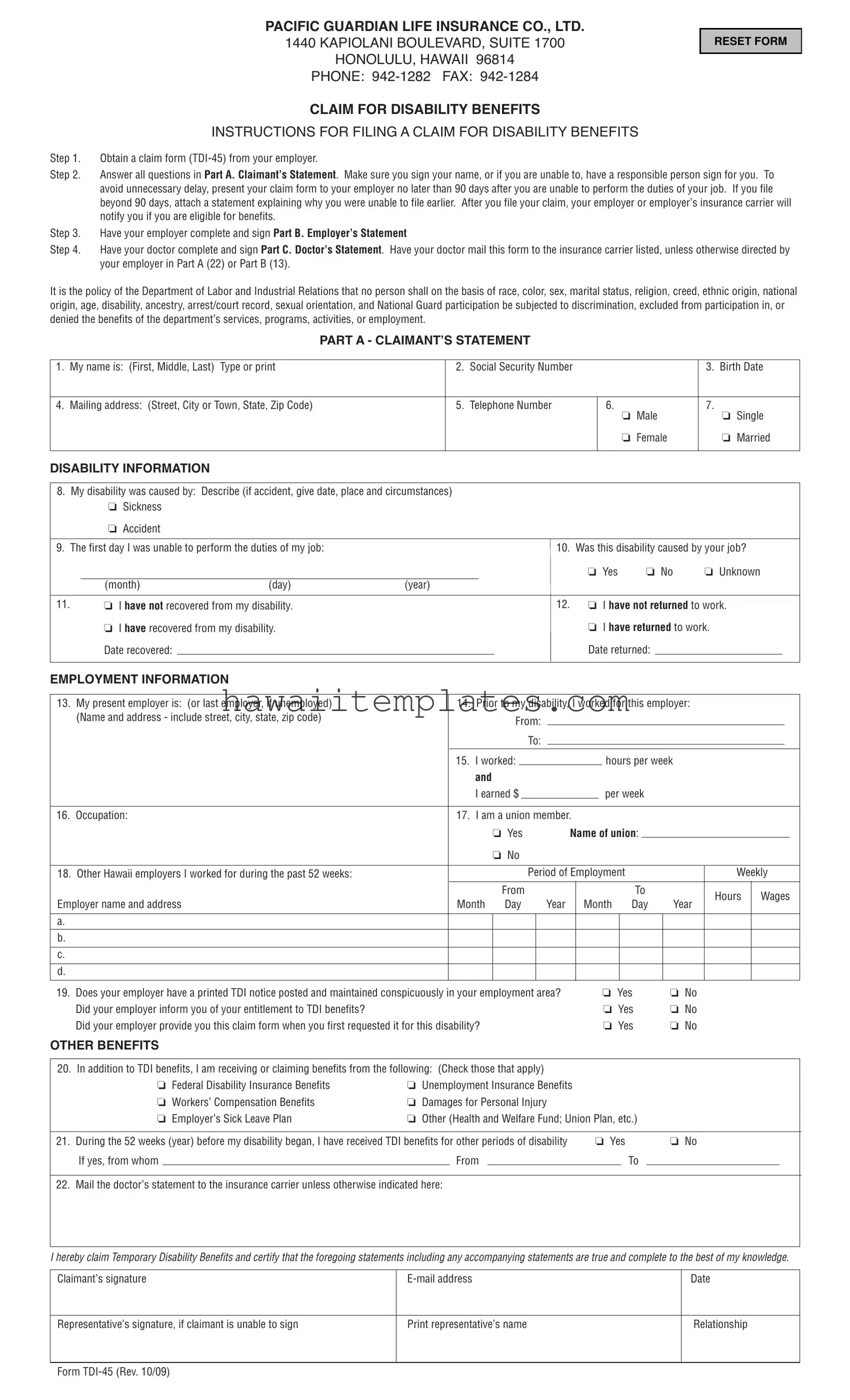 Fill in a Valid State Hawaii Tdi 45 Template